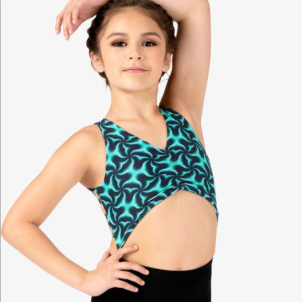 🩵SOLD🩵 Girls Emerald Print Strappy Tank Dance Leotard